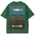 Fish And Fish Bone Washed Vintage Short Sleeves T-Shirt