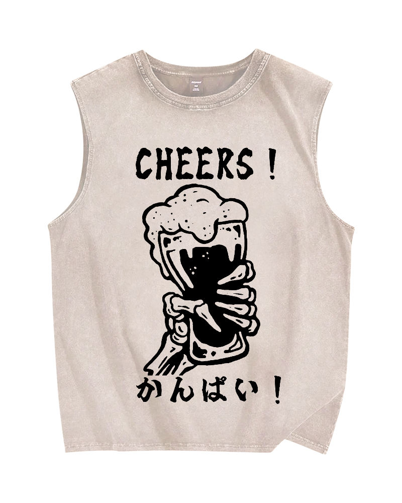 Cheers Vintage Distressed Washed Tank Top