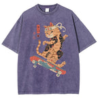 Skate Cat Washed Vintage Short Sleeves T-Shirt