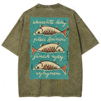 Fishes Pattern Printed Washed Vintage Short Sleeves T-Shirt