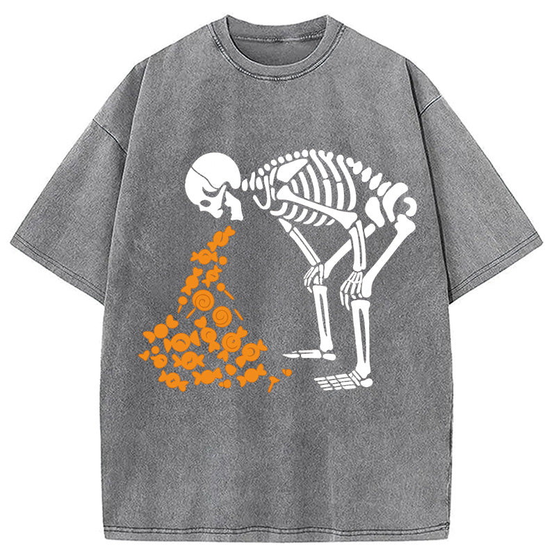 Candies Funny Halloween Skeleton Washed T-Shirt