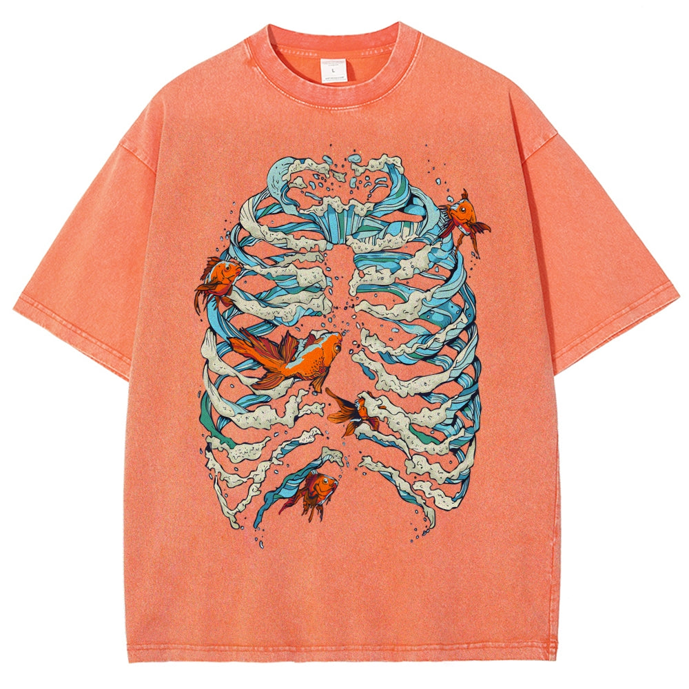 Fish & Wave Bone Art Vintage Cozy T Shirt