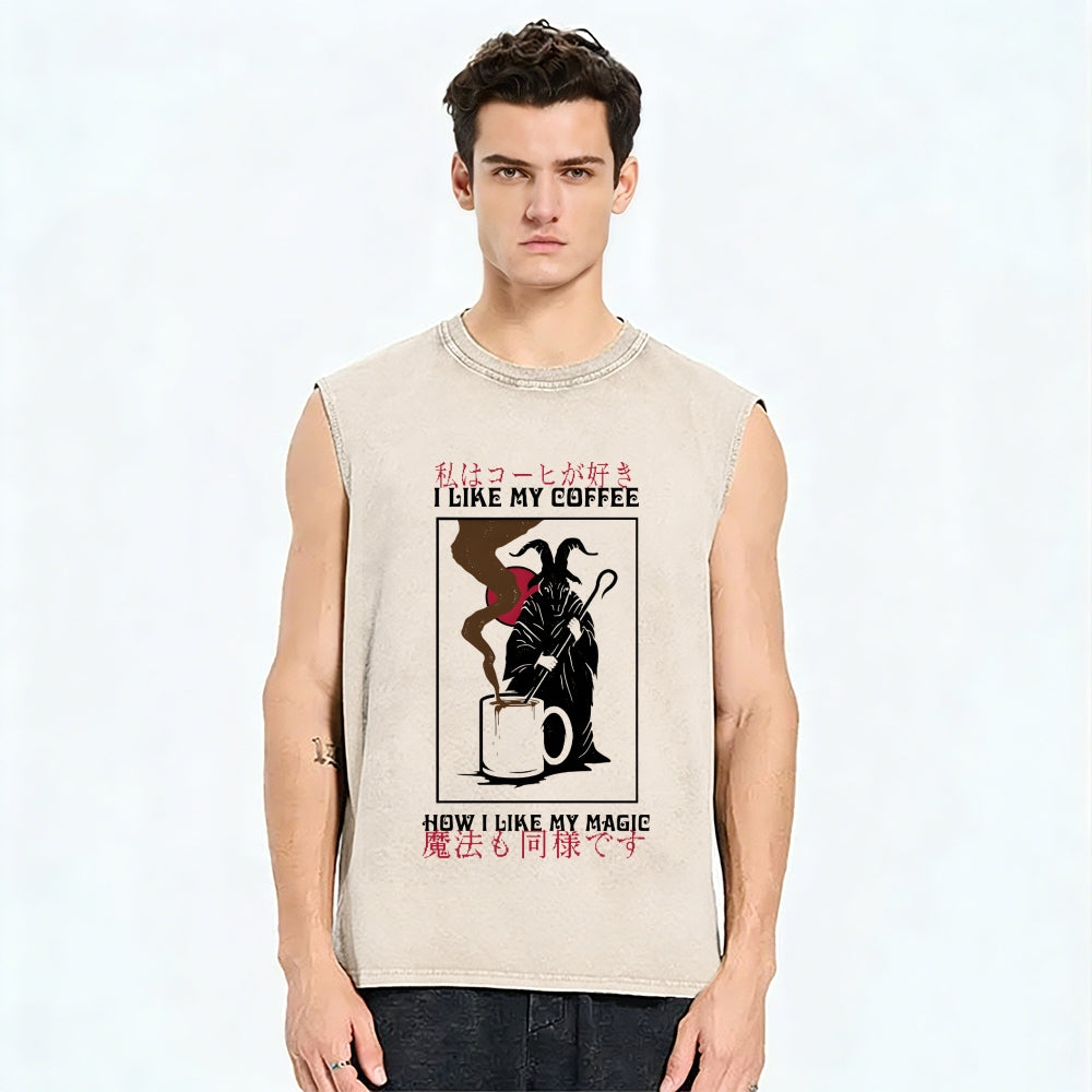 I Like My Coffe How I Like My Magic Vintage Distressed Washed Tank Top