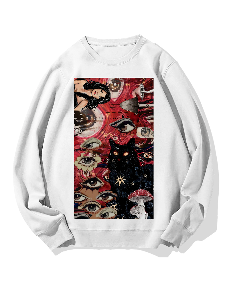 Psychedelic Black Cat Cotton Sweatshirt