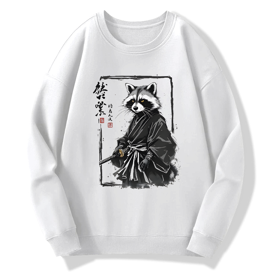 Japanese Raccoon Warrior Art Cotton Pullover Sweatshirt