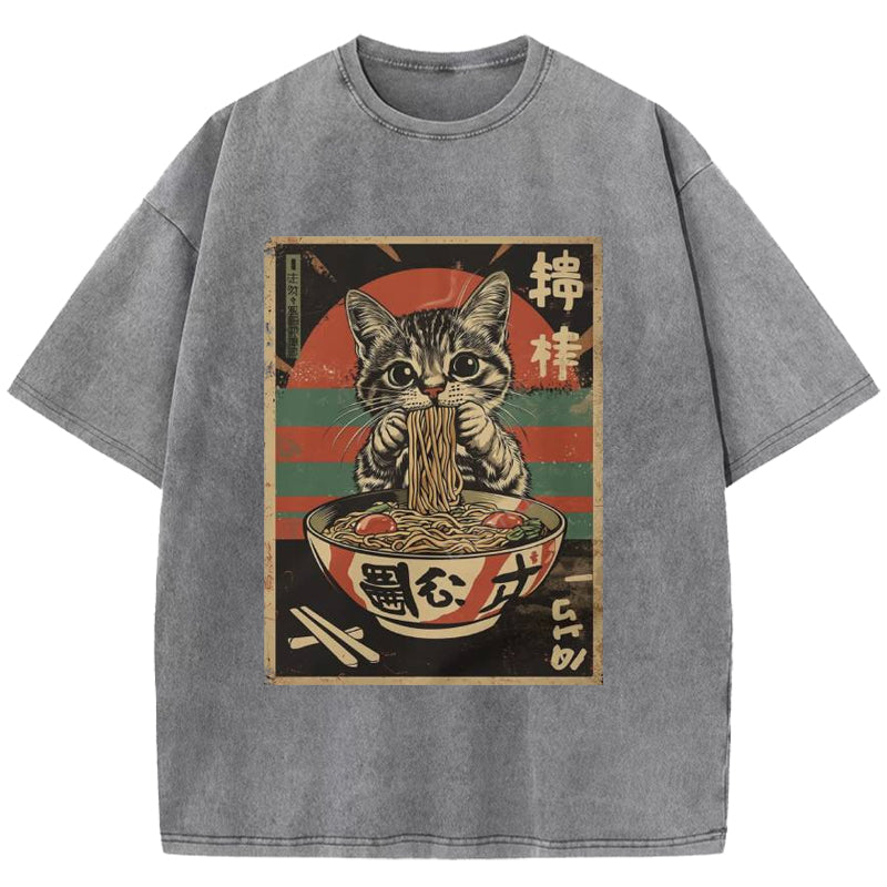 Ramen Cat Washed T-Shirt
