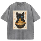 Vintage Cat Eating Ramen Washed T-Shirt
