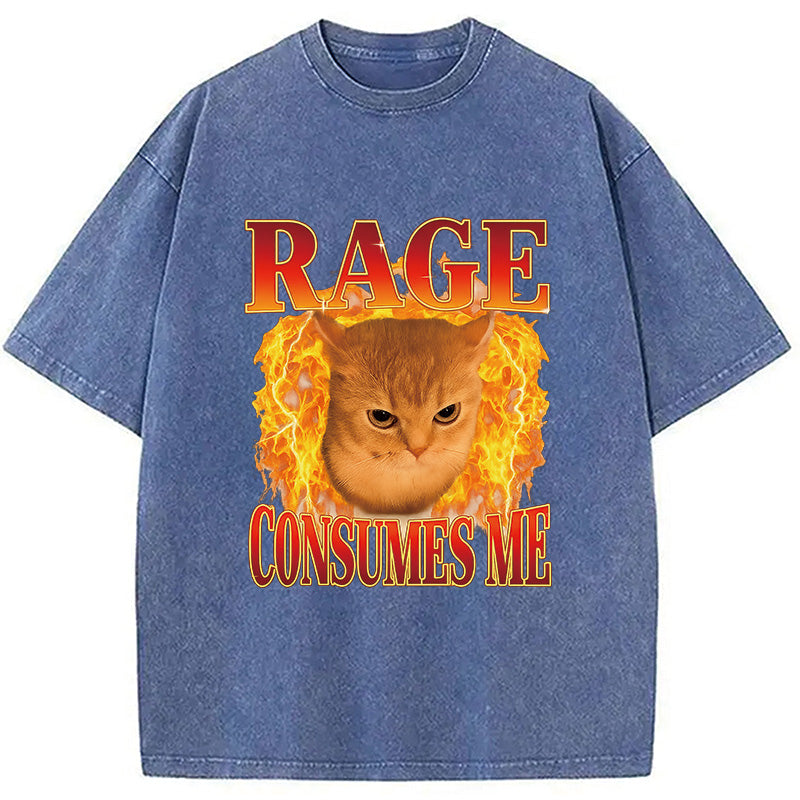 Rage Consumes Me Edgy Funny Cat Meme Washed T-Shirt
