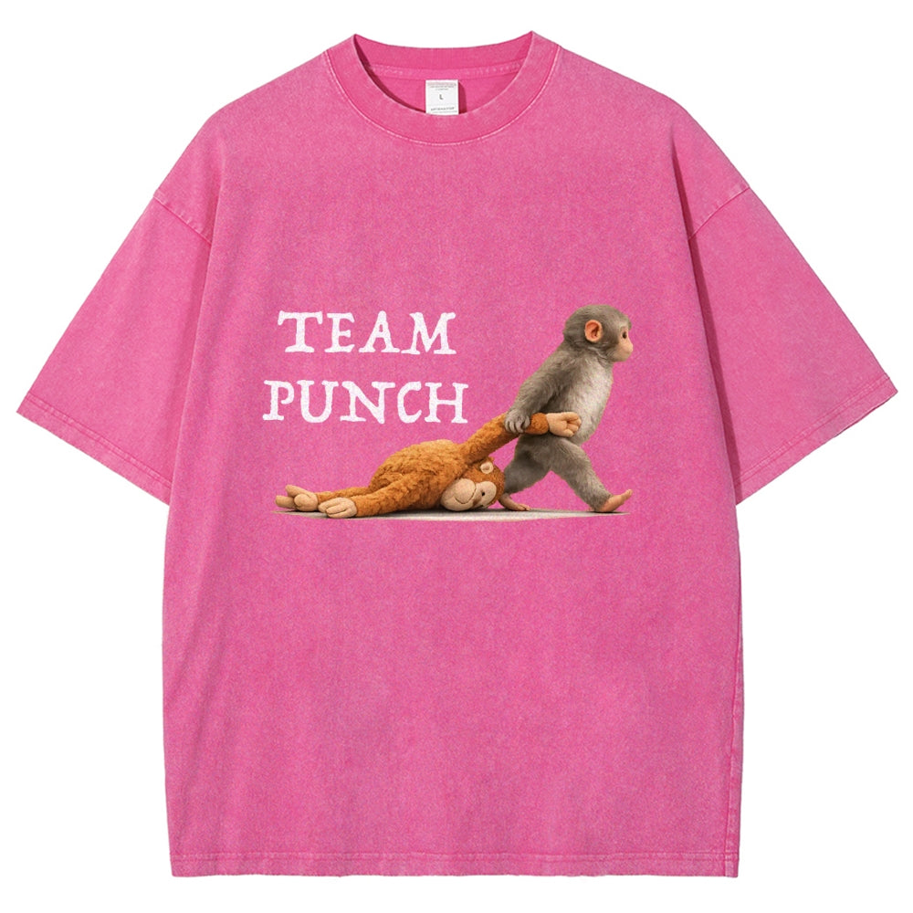 Unisex Team Punch Printed Washed Folded T-shirt