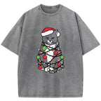 Meowy Christmas Washed T-Shirt