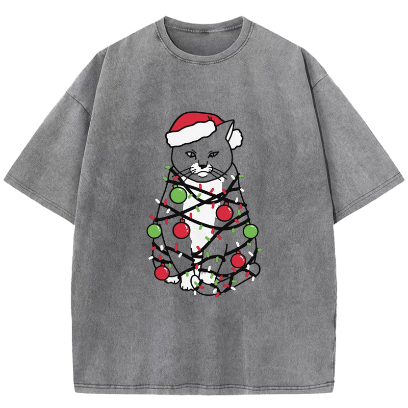 Meowy Christmas Washed T-Shirt