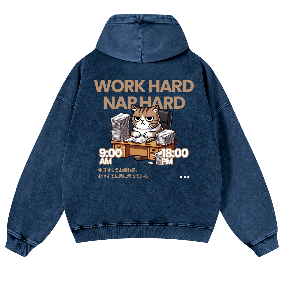 Cat Vintage Washed Cotton Back Art Hoodie