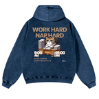 Cat Vintage Washed Cotton Back Art Hoodie