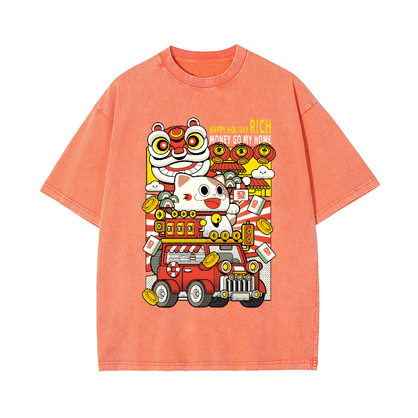 Lucky Cat Vintage Wash Japanese Design T-Shirt