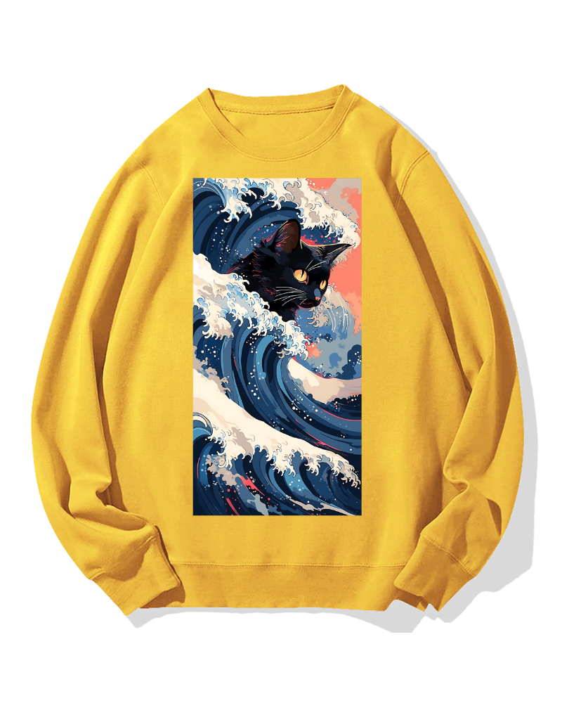 Cat of the Great Wave off Kanagawa Cotton Sweatshirt