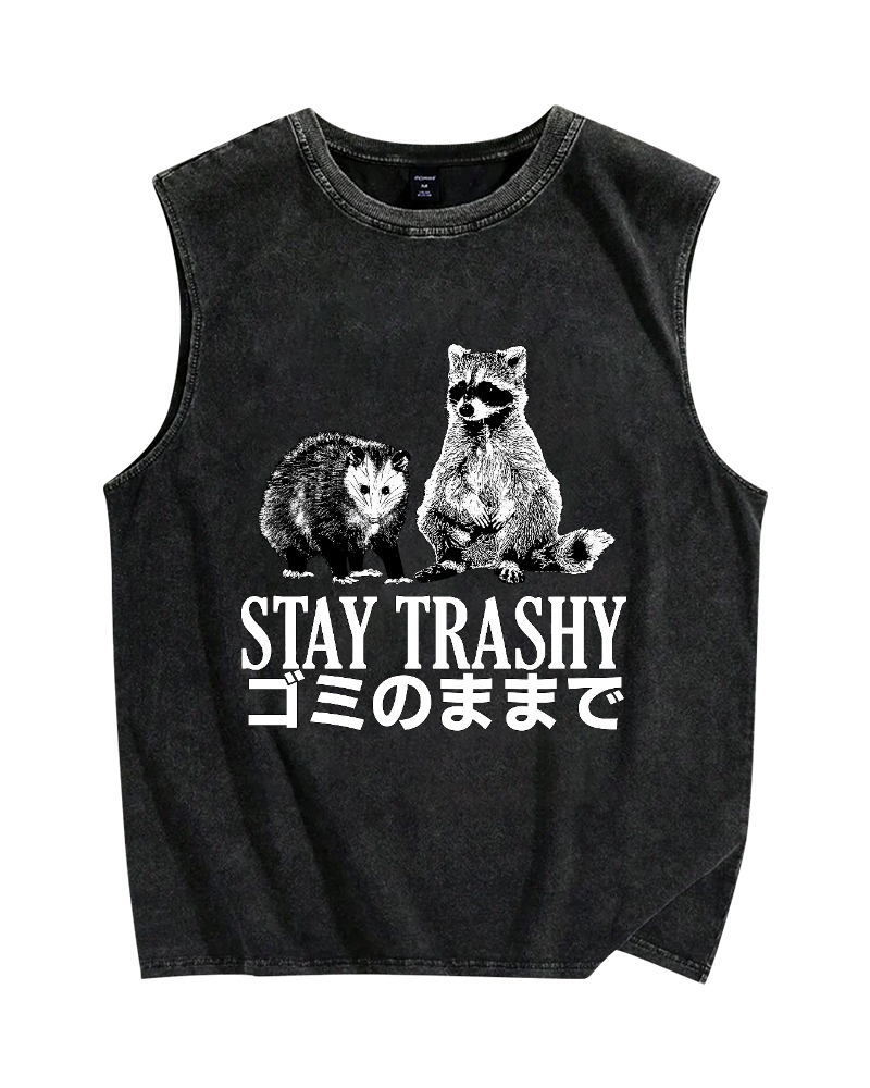 Stay Trashy Vintage Distressed Washed Tank Top