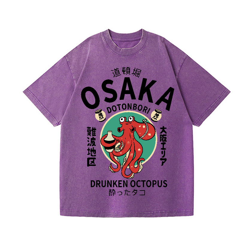 Osaka Dotonbori Drunken Octopus Vintage Wash Japanese Design T-Shirt