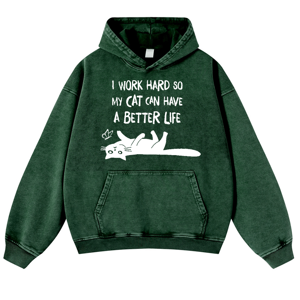 I Work So Hard Cat Vintage Washed Thick Cotton Hoodie