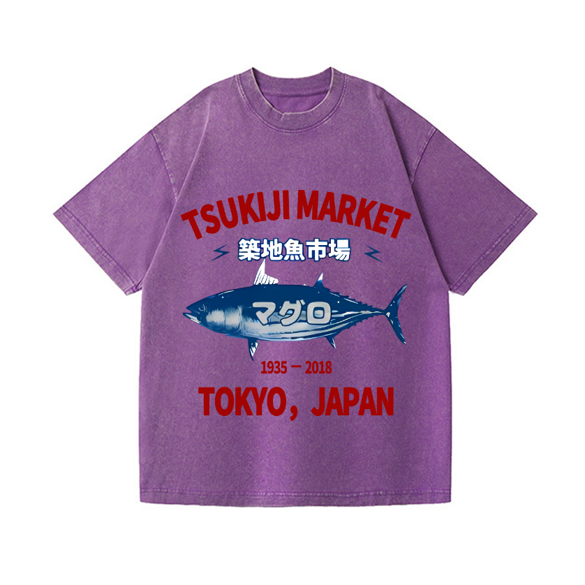 Tsukiji Market Tuna Fish Tokyo Japan Vintage Wash Japanese Design T-Shirt