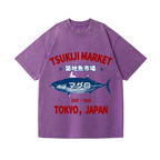 Tsukiji Market Tuna Fish Tokyo Japan Vintage Wash Japanese Design T-Shirt