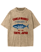 Japanese Tuna Pattern Vintage Distressed T-shirt