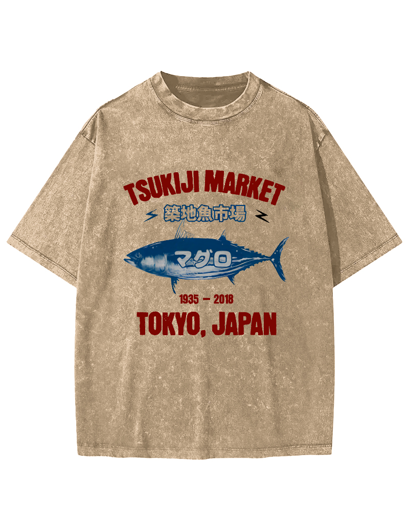 Japanese Tuna Pattern Vintage Distressed T-shirt