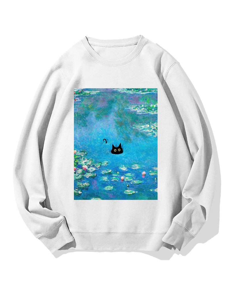 Monet Water Lily Cat Cotton Sweatshirt