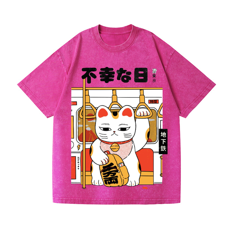 Unlucky Day Cat Vintage Wash Japanese Design T-Shirt