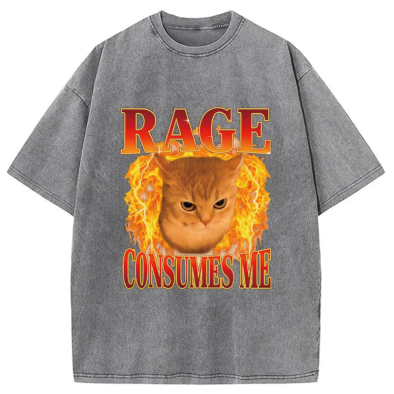 Rage Consumes Me Edgy Funny Cat Meme Washed T-Shirt