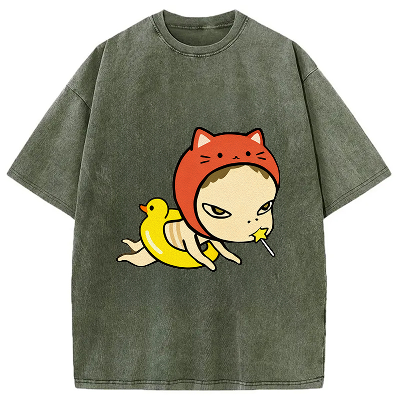 Red Hat Girl Washed T-Shirt