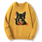 Lamian Noodles and Black Cat Cotton Pullover Sweatshirt