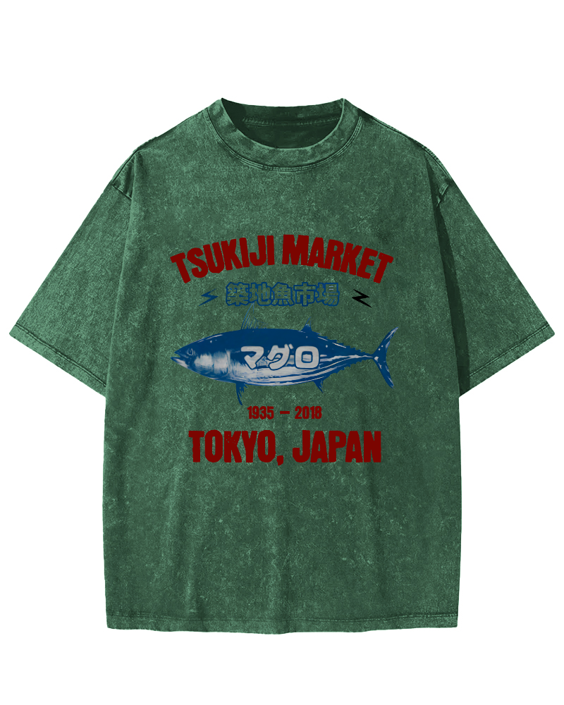 Japanese Tuna Pattern Vintage Distressed T-shirt