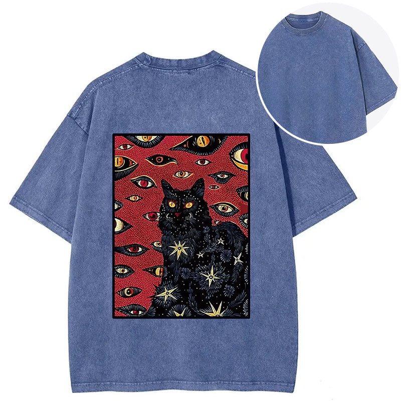 Mysterious Cat Back Washed T-Shirt