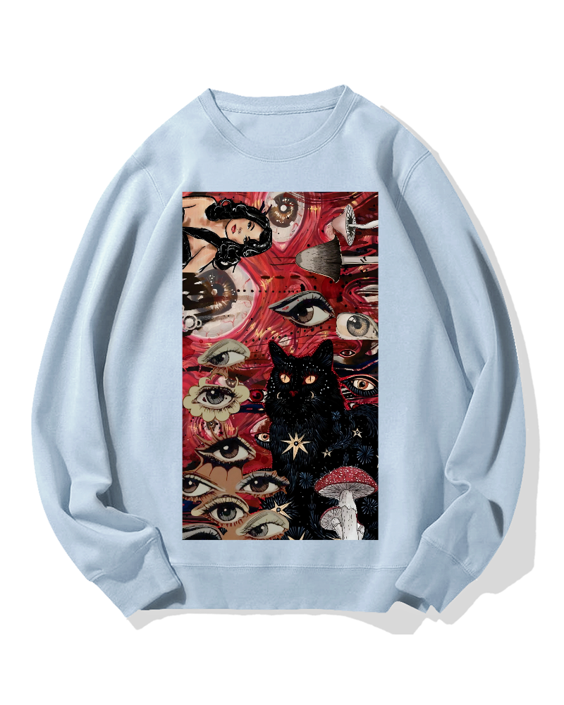 Psychedelic Black Cat Cotton Sweatshirt