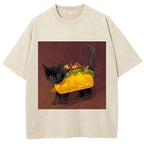 Hot Dog Black Cat Washed T-Shirt