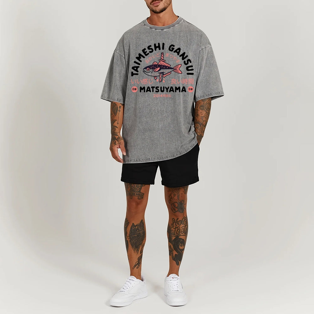 MATSUYAMA Fish Pattern Washed Vintage Short Sleeves T-Shirt