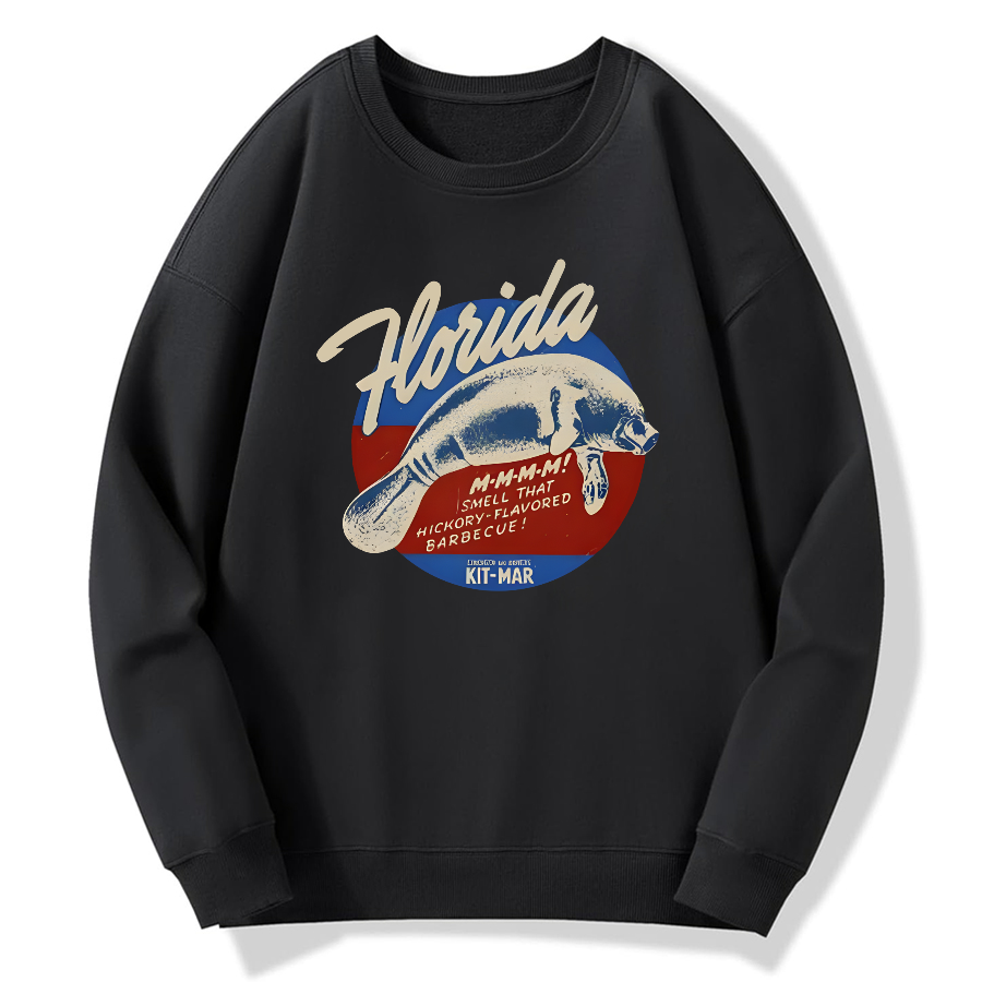 Retro Florida manatee Cotton Pullover Sweatshirt