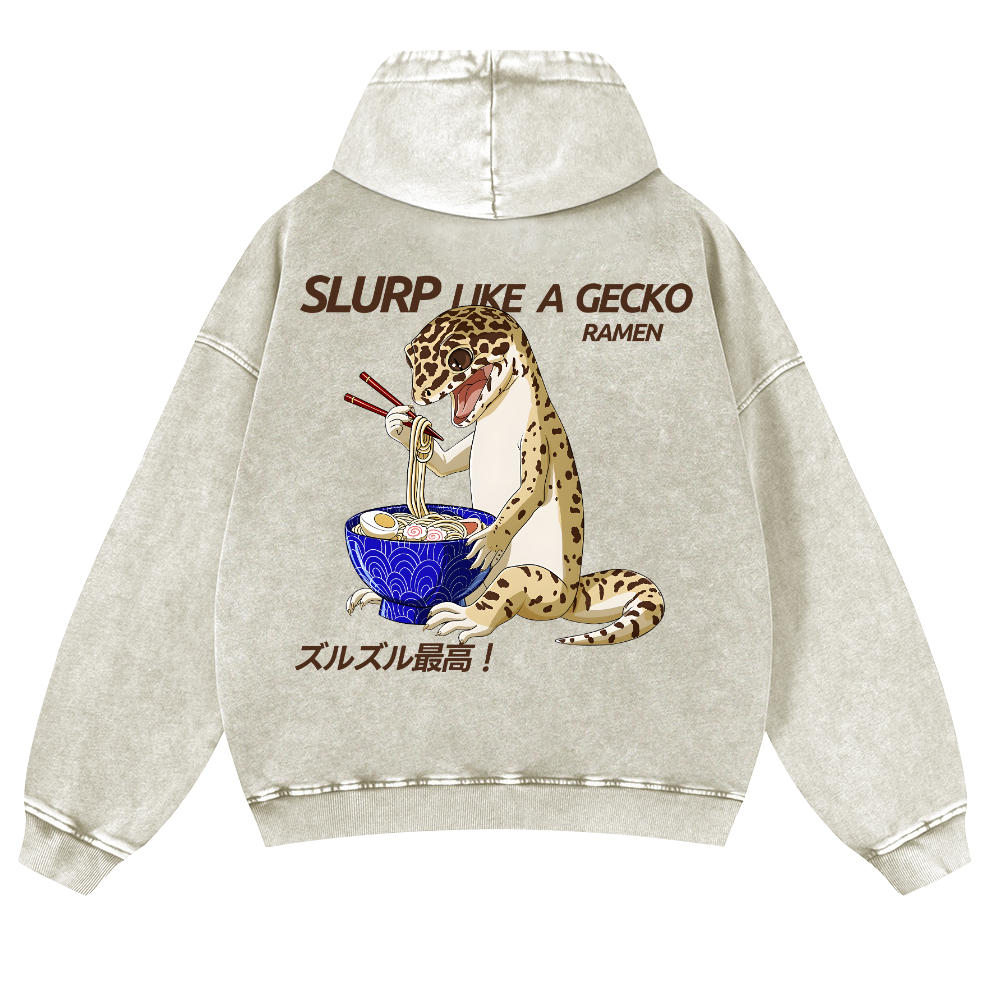 Gecko Vintage Washed Cotton Back Art Hoodie