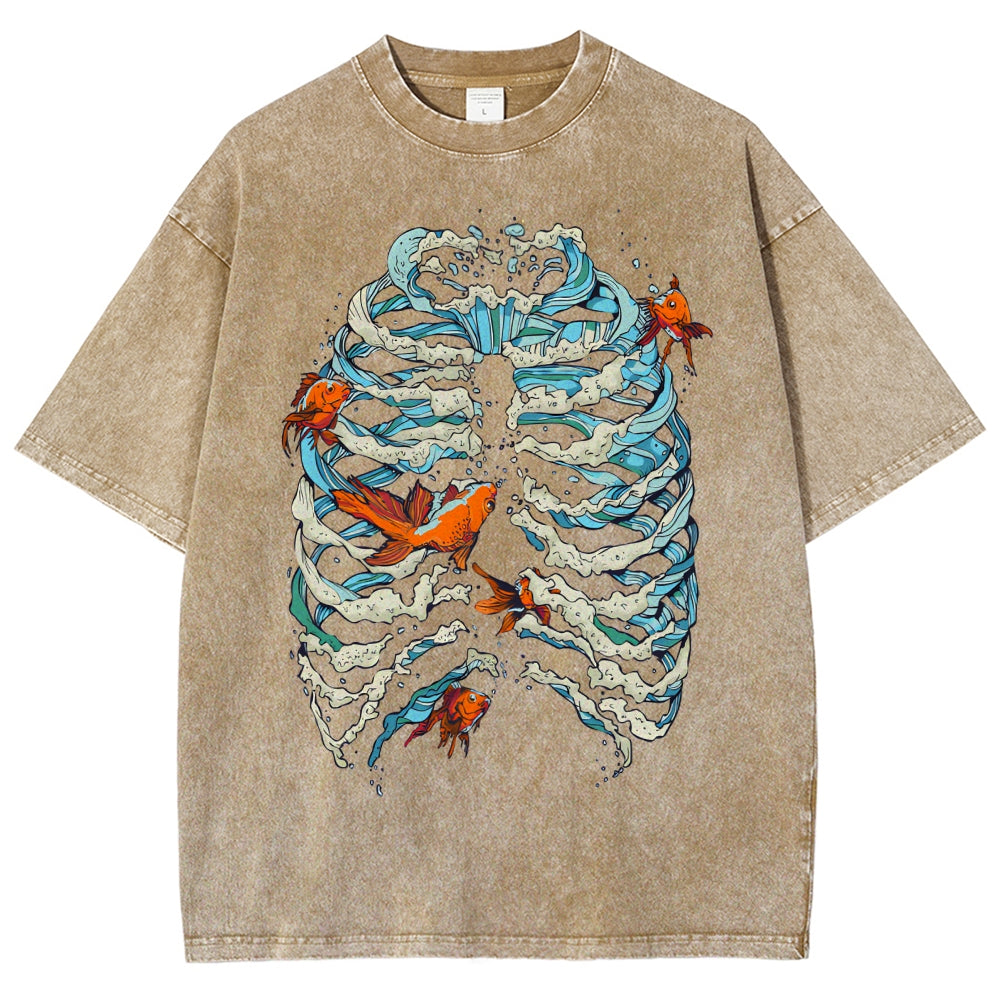 Fish & Wave Bone Art Vintage Cozy T Shirt