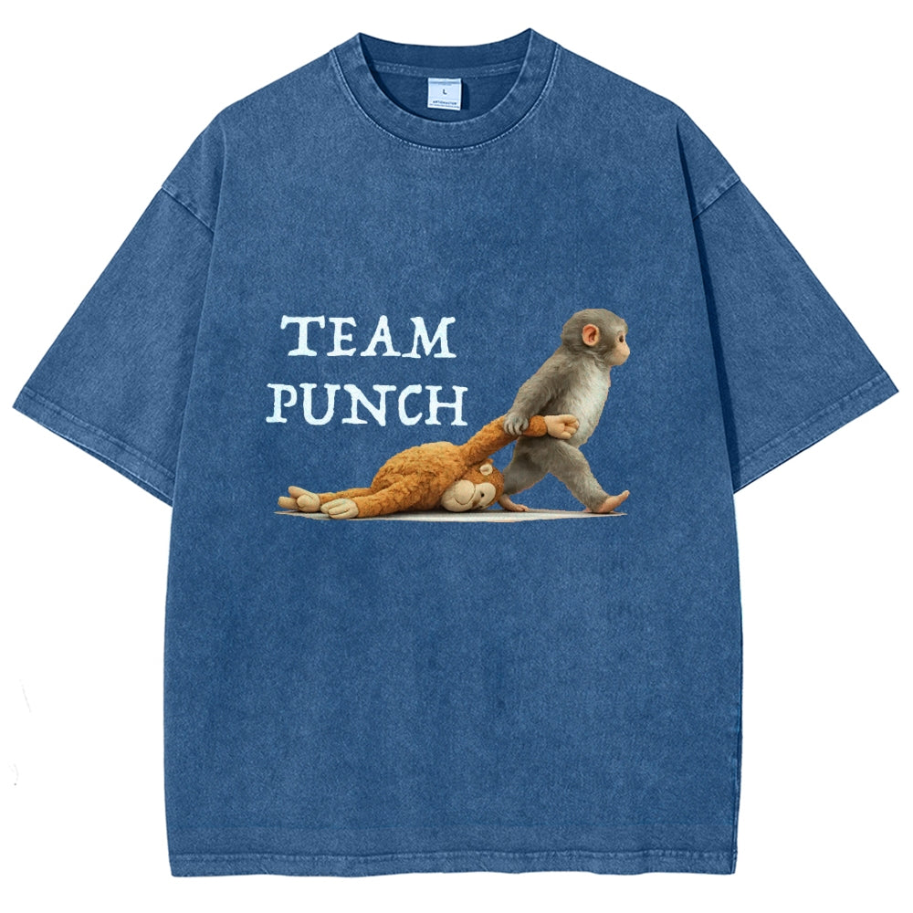 Unisex Team Punch Printed Washed Folded T-shirt