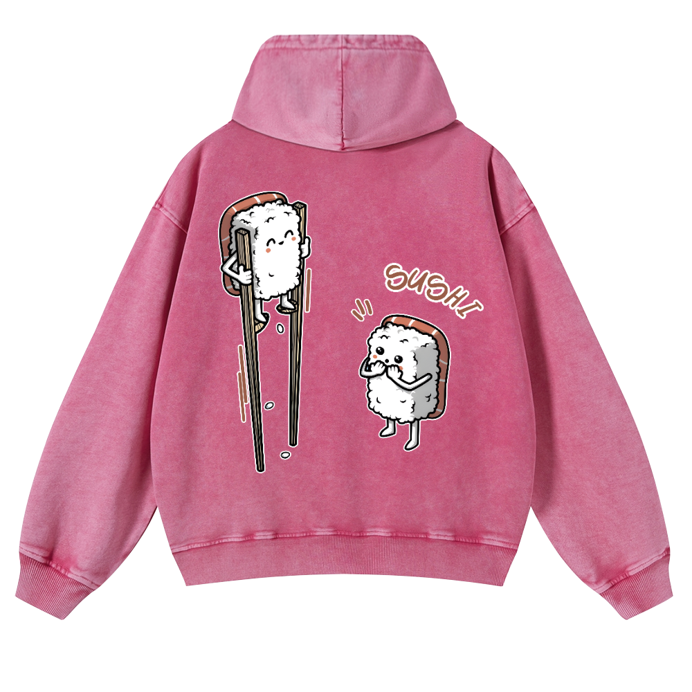 Sushi Vintage Washed Cotton Back Art Hoodie