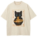 Vintage Cat Eating Ramen Washed T-Shirt