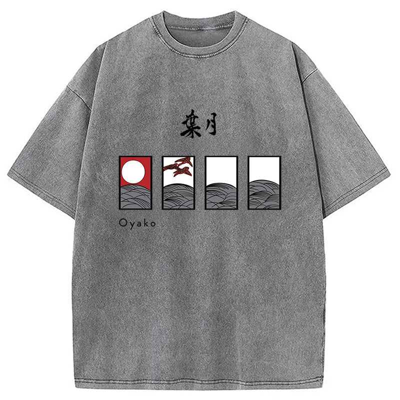 Hanafuda August Suite Japanese Washed T-Shirt