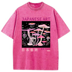 Japanese Art Pink Hallucinogenic Mushrooms Washed T-Shirt
