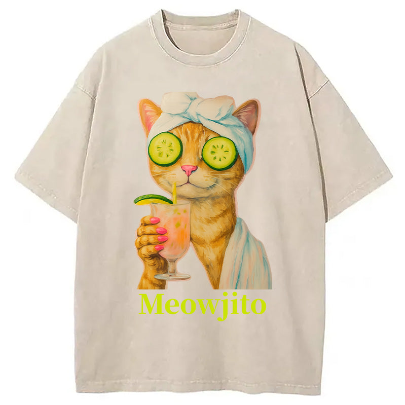 Orange Cat Meowjito Washed T-Shirt