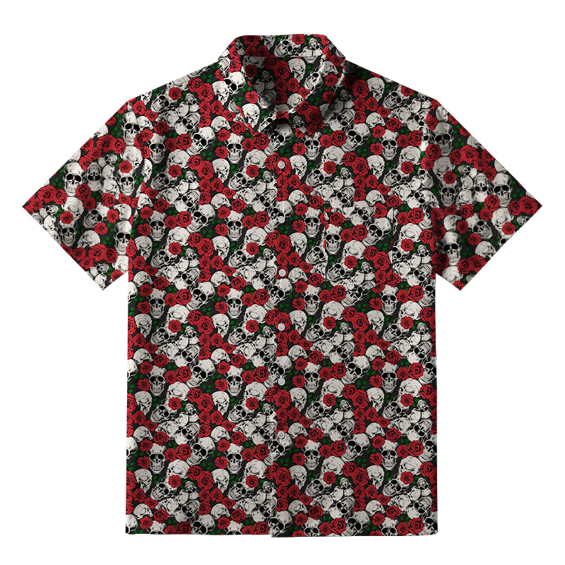 Gothic Skulls And Roses Button-up Shirt