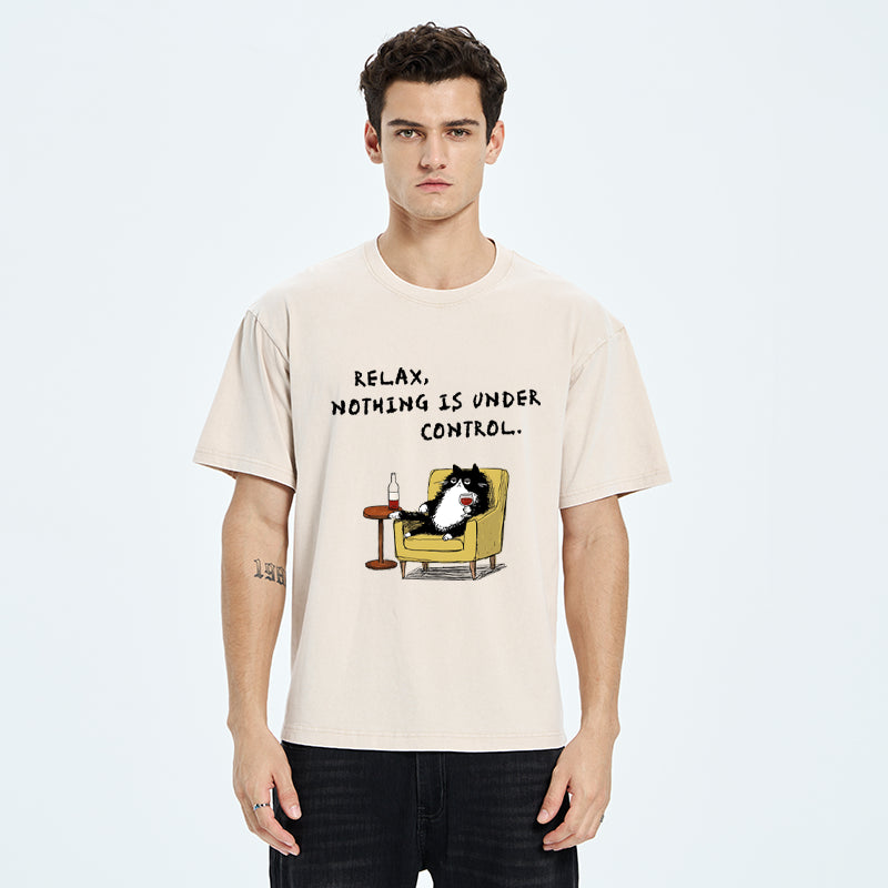 Unisex Unavailable Cat: Nothing Is Under Control Washed T-Shirt