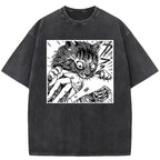 Creepy Cat Anime Horror Art Print Washed T-Shirt