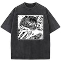 Creepy Cat Anime Horror Art Print Washed T-Shirt