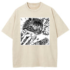 Creepy Cat Anime Horror Art Print Washed T-Shirt
